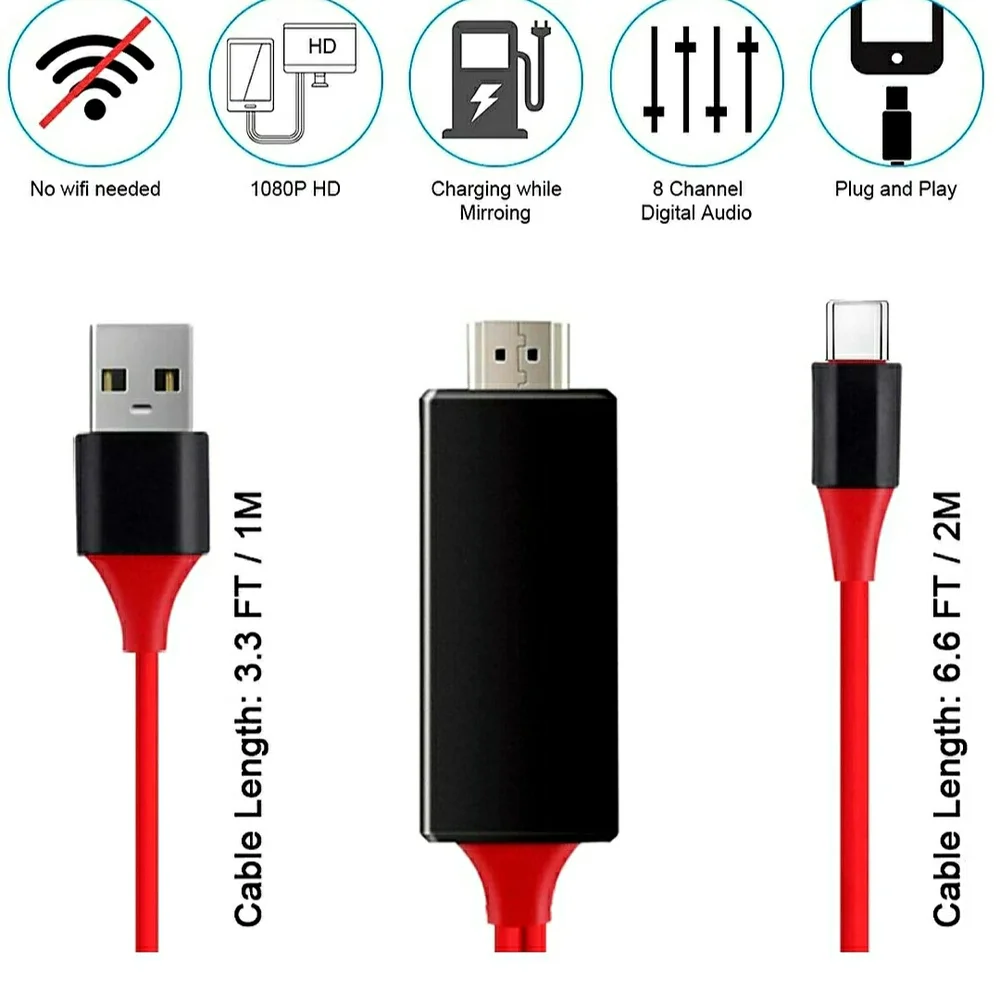 Type C to HDTV Cable Adapter for Galaxy S10 - Red